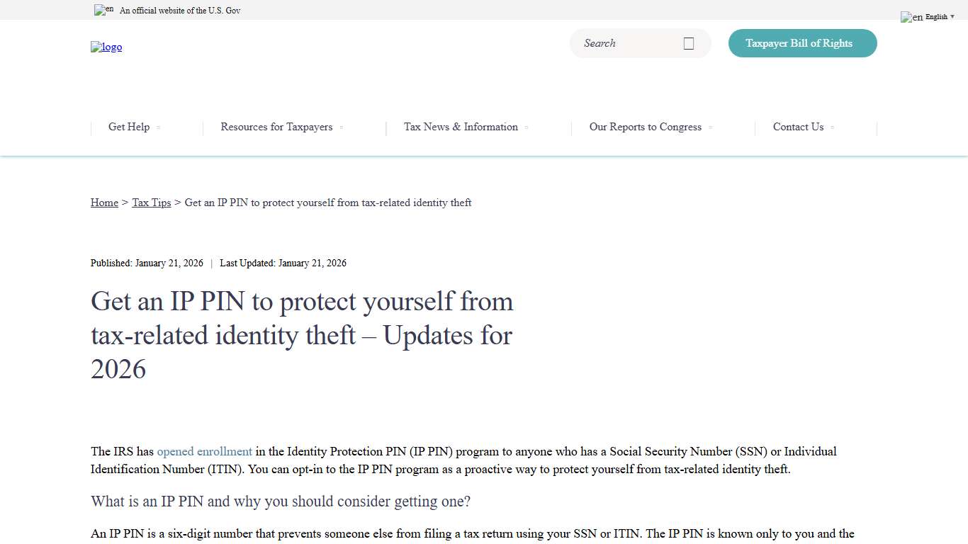 Get an IP PIN to protect yourself from tax-related identity theft - Taxpayer Advocate Service