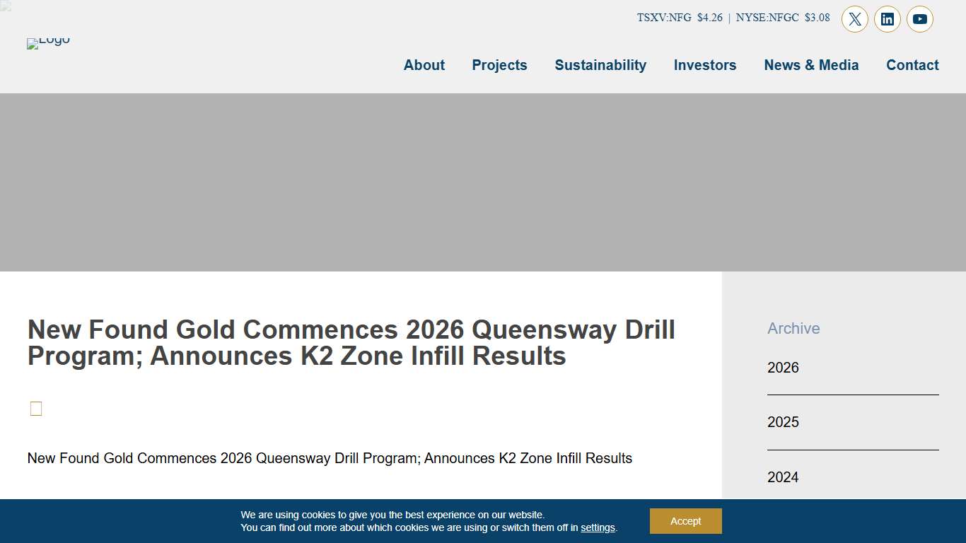 New Found Gold Commences 2026 Queensway Drill Program; Announces K2 Zone Infill Results - New Found Gold Corp
